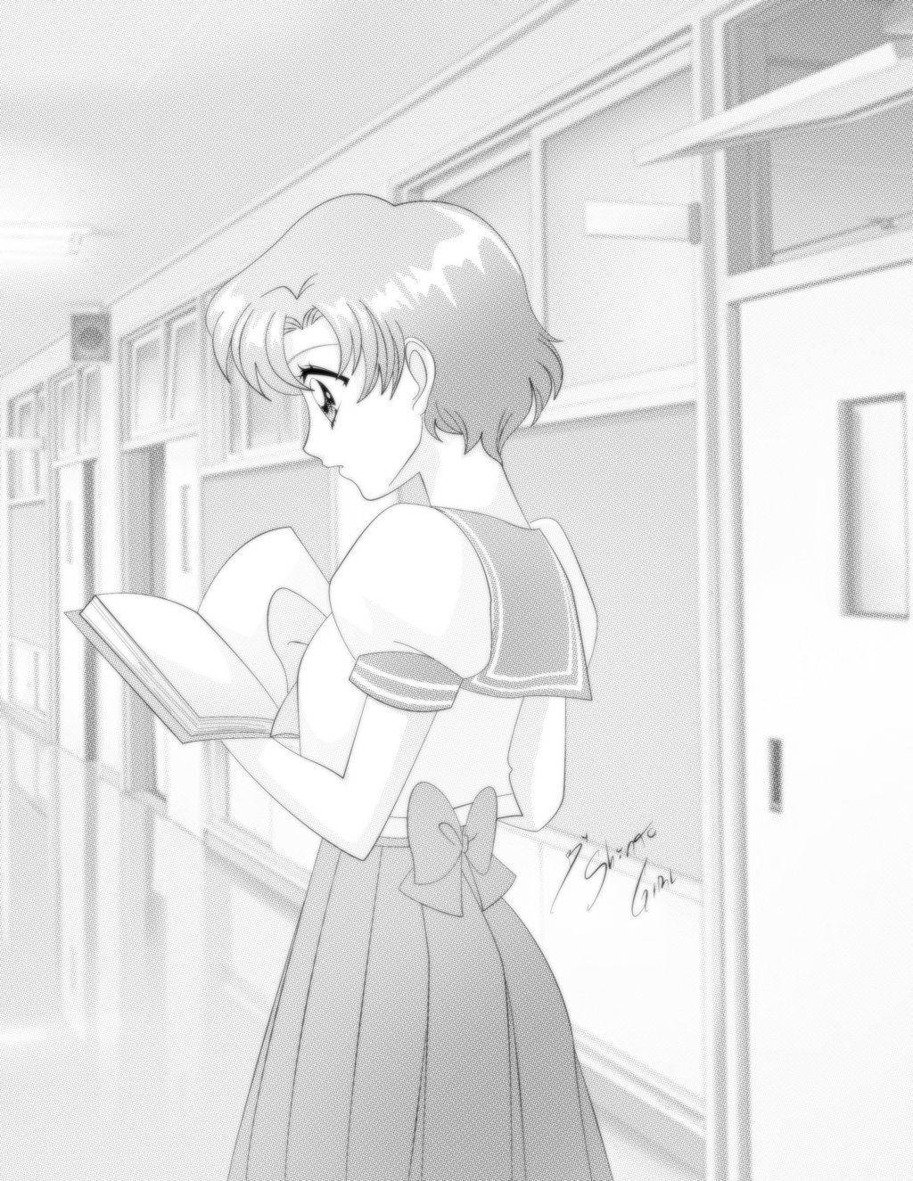 Wallpaper girl, manga, red dress, monochrome, Hyakki, Spy